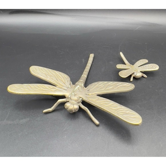 The Unbranded Brand Other - PEWTER DRAGONFLY Figurine with Baby Paperweight Garden Friends Silver ~ Set Of 2